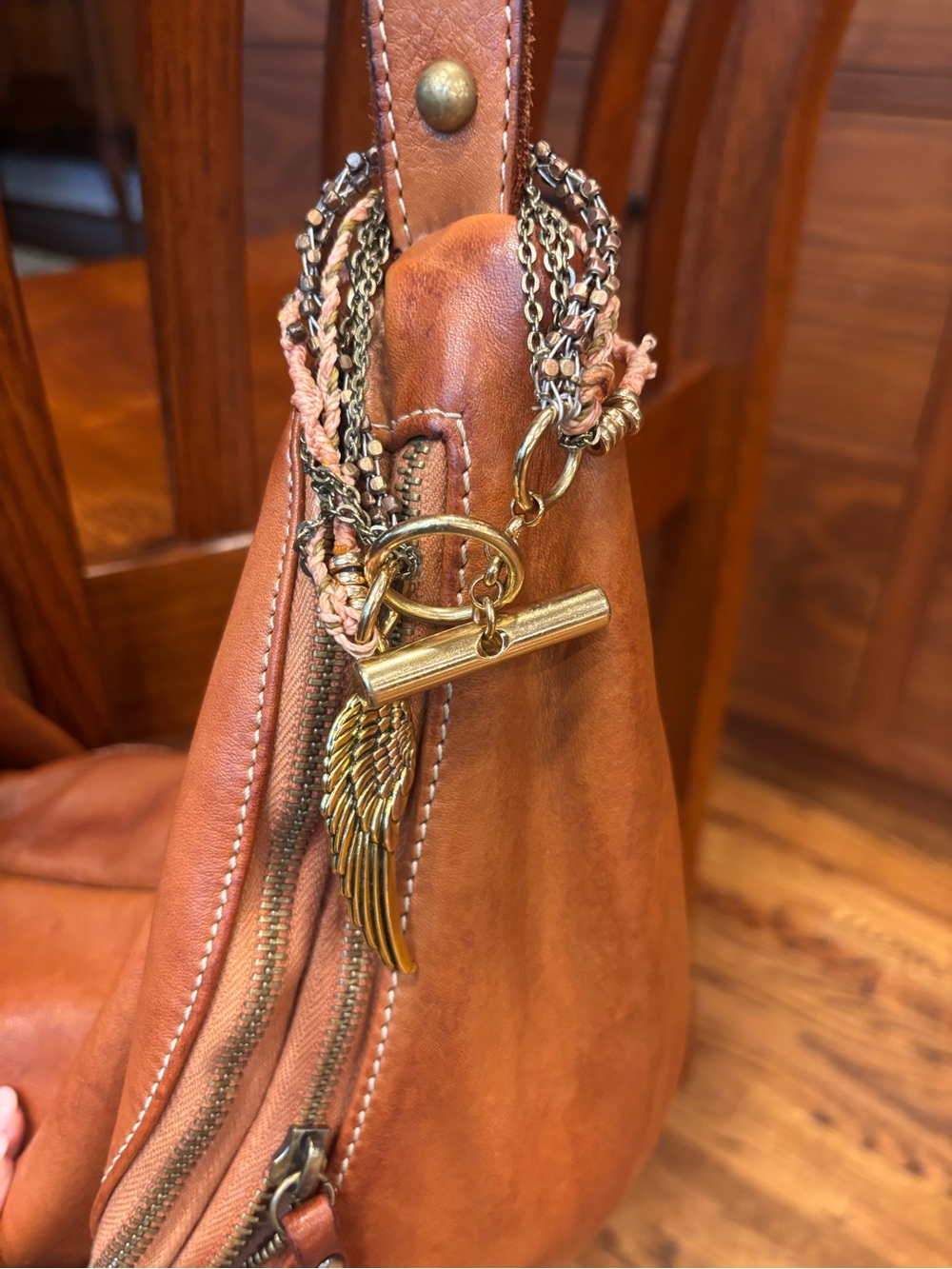 Handmade Gold Wing Charm with Toggle Closure
